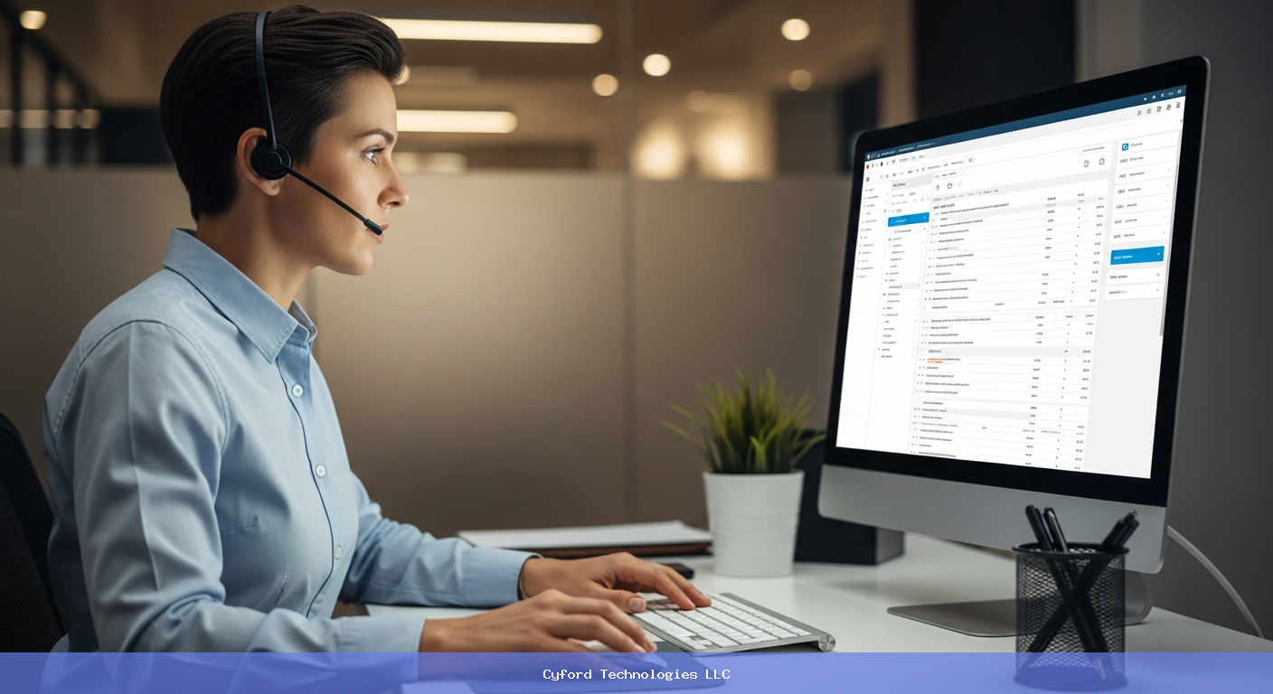 customer support representative working on a modern computer with CRM software